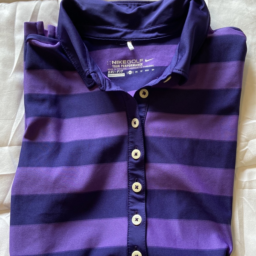 Nike Golf Tour Performance Dri-Fit. Purple on dark Blue with Pink logo. XS. EUC - Picture 6 of 9
